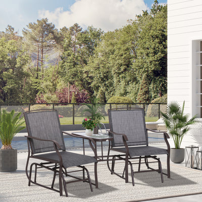 Outsunny Gliding Jack and Jill Seat, with Glass-Top Table - Brown/Grey 