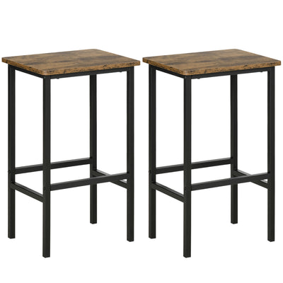 HOMCOM Industrial Bar Stools, Set of 2 Kitchen Breakfast Bar Chairs with Footrest, Counter Height Island Stools for Dining Area, Home Pub, Rustic Brown 