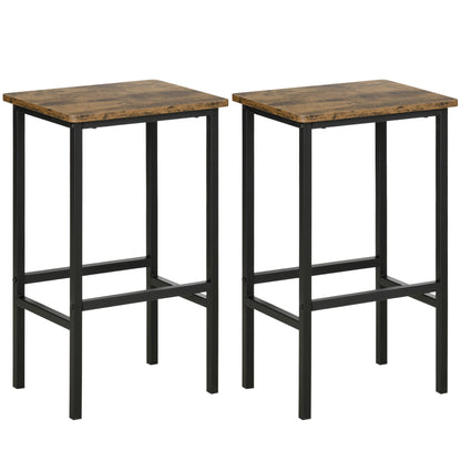 HOMCOM Industrial Bar Stools, Set of 2 Kitchen Breakfast Bar Chairs with Footrest, Counter Height Island Stools for Dining Area, Home Pub, Rustic Brown 