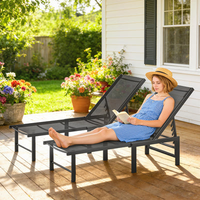 Outsunny Set of Two Reclining Sun Loungers - Black 