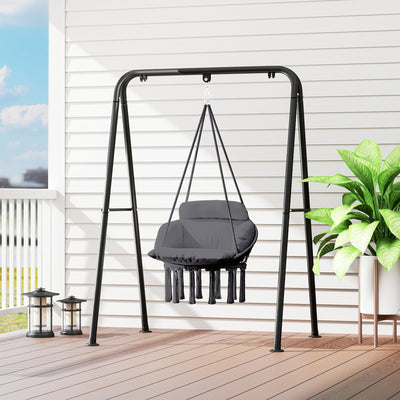 Outsunny Hanging Chair Outdoor Hammock Chair with Soft Cushion, Cotton Rope Boho Style Swing Chair, Hanging Garden Swing Seat for Indoor Outdoor, Dark Grey 