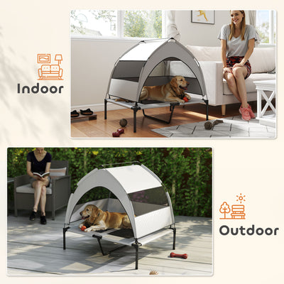 PawHut Portable Elevated Dog Bed with Removable Canopy, Cooling Raised Pet Cot for Medium Large Dogs, 92 x 75 x 89 cm 
