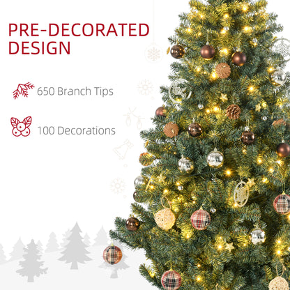 HOMCOM 6' Artificial Prelit Christmas Trees Holiday D\'c3\'a9cor with Warm White LED Lights, Decoration, Banner, Tag, Ball