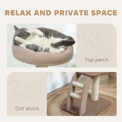 PawHut Cat Tree for Indoor Cats, 88cm Cat Tower with Sisal Scratching Post, Hanging Ball, Large Cat Perch, Stairs, Brown 