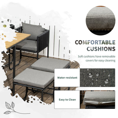 Outsunny 10 Seater Rattan Cube Garden Furniture Set, Rattan Dining Set with Cushions, Outdoor Dining Table and Chairs with 6 Armchairs, 4 Stools, Rectangular Wood Grain Plastic Top Table, Black 