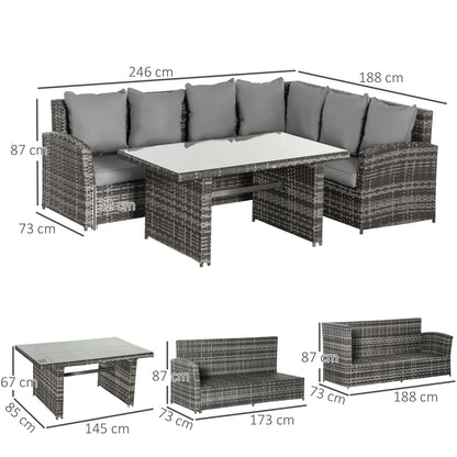Outsunny 3 PCS PE Rattan Corner Dining Set Outdoor Garden Patio Sofa Table Furniture Set w/ Cushions Grey 