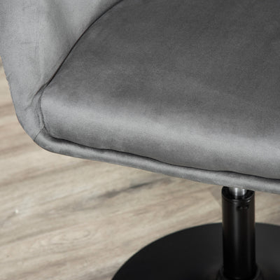 HOMCOM Dressing Table Chair, 360° Swivel Velvet-feel Upholstered Vanity Chair with Tub Seat, Back, Adjustable Height for Bedroom Makeup, Grey 