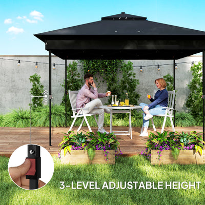 Outsunny 3 x 3(m) Pop Up Gazebo Party Tent with Solar-Powered LED Lights, Adjustable Event Shelter with Netting, Black 