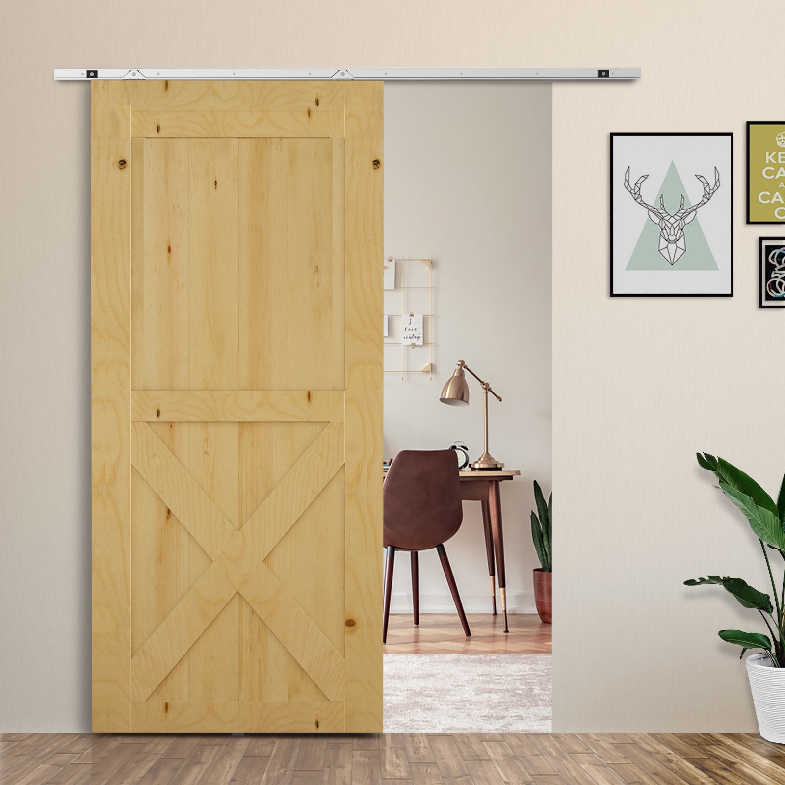HOMCOM 6FT Modern Sliding Barn Door Closet Hardware Track Kit Track System Unit for Single Wooden Door 
