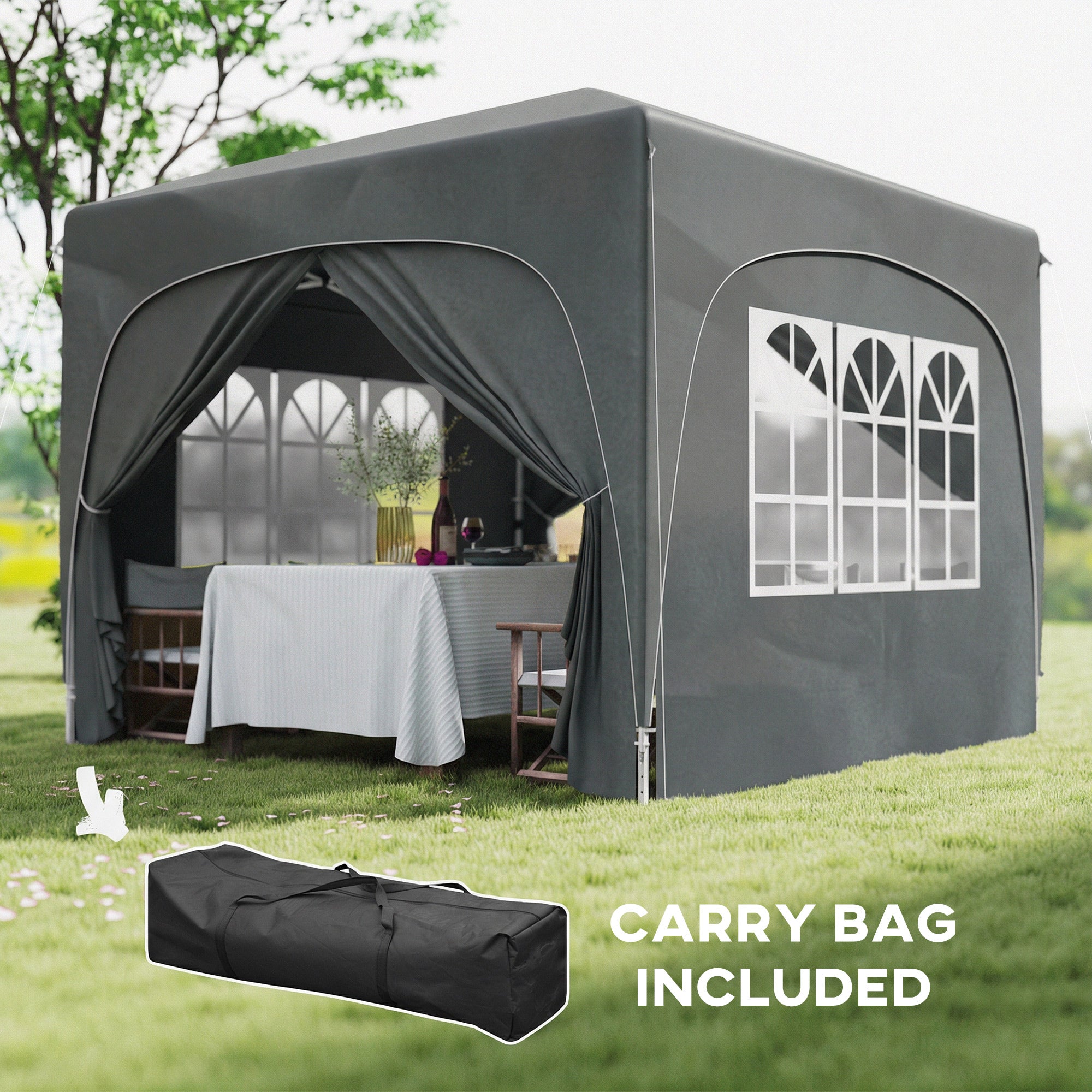 Outsunny 3 x 3m Pop-Up Gazebo Shelter, with Accessories - Dark Grey 
