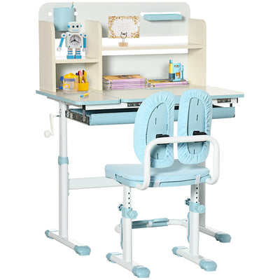 HOMCOM Kids Desk and Chair Set, with Storage Shelves, Washable Cover, for Ages 3-12 Years - Blue 