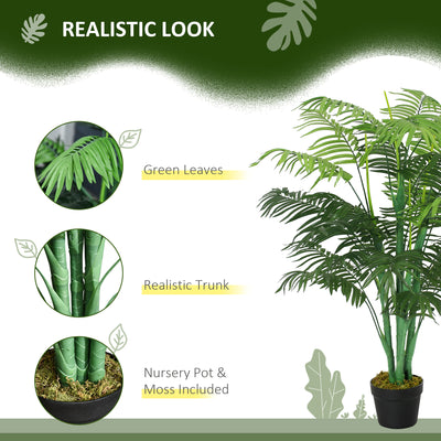 Outsunny 125cm/4FT Artificial Palm Plant Decorative Tree with Nursery Pot, Fake Plastic Indoor Outdoor Home Office Décor, Green 