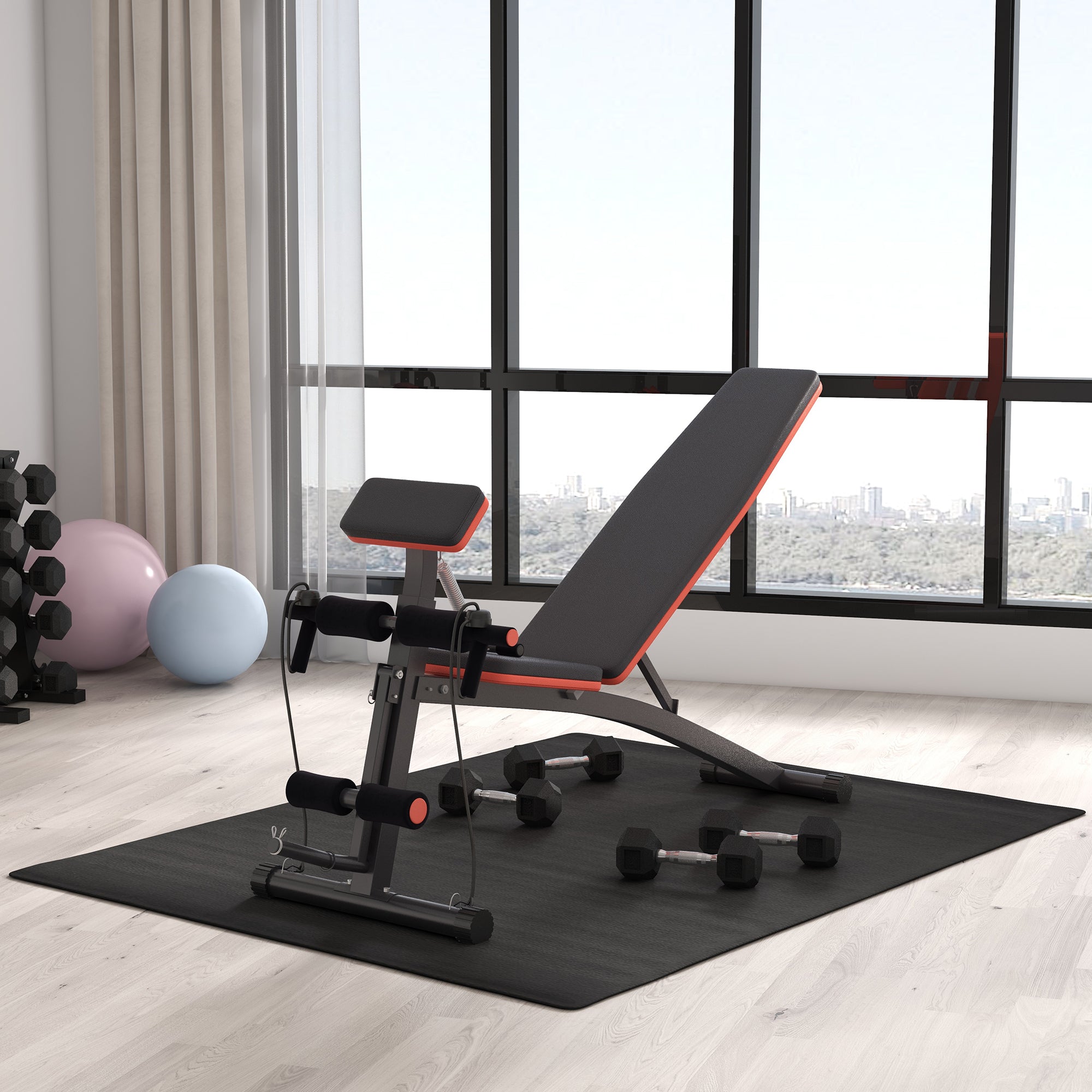 HOMCOM Foldable Weight Bench, Adjustable Strength Training Sit Up Ab Bench, Incline/Decline, Red 