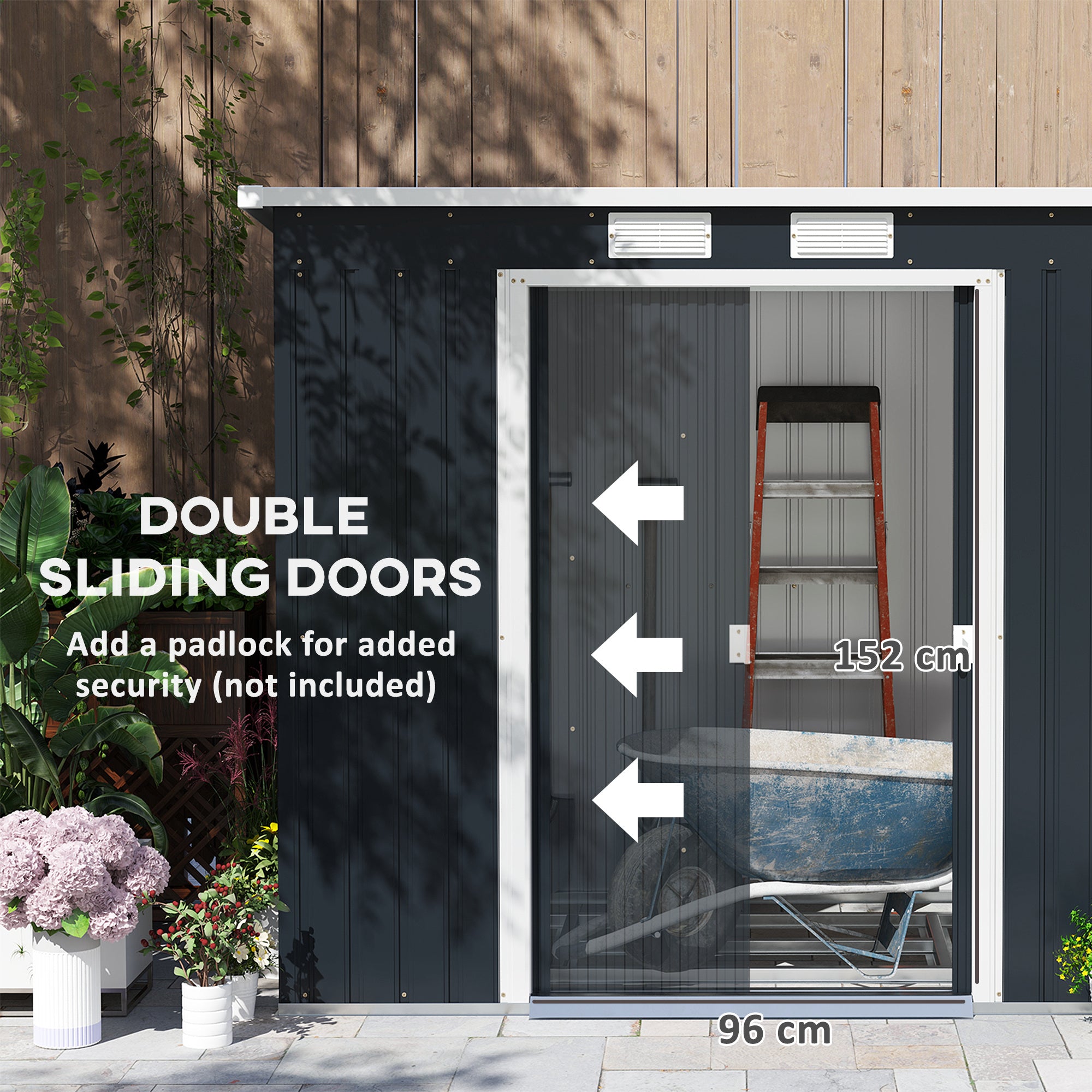 Outsunny 7 x 4ft Galvanised Steel Garden Shed, with Foundation Kit - Dark Grey