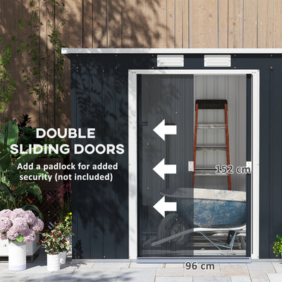 Outsunny 7 x 4ft Galvanised Steel Garden Shed, with Foundation Kit - Dark Grey 