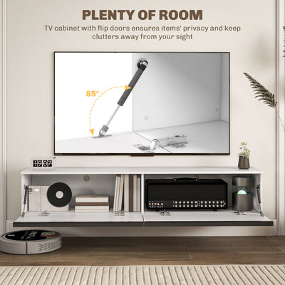 HOMCOM 160cm High Gloss Floating TV Unit Stand for TVs up to 70", Wall Mounted TV Cabinet with Storage Cupboards, White 