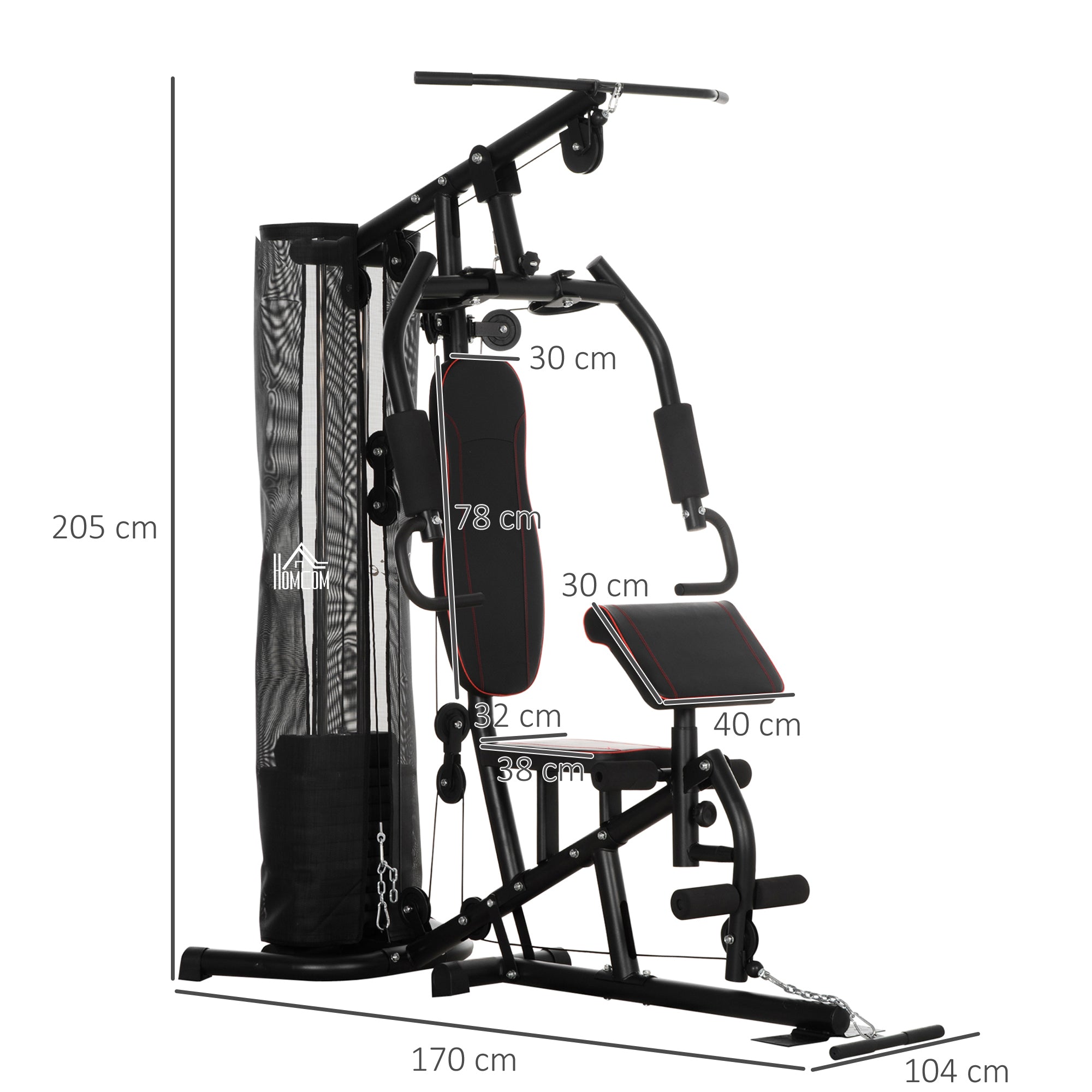 HOMCOM Multi-Functional Home Gym Workout Station, 45Kg Weight Stack Multi Gym Fitness Equipment for Full Body Fitness 