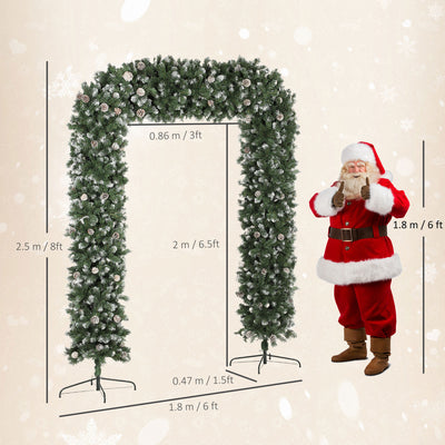 HOMCOM 8.2 ft Snow Frosted Christmas Tree Arch, Christmas Arch Doorway Decor with 1800 Tips and 91 Pinecones, Artificial Xmas Tree with Metal Stand for Indoor, Green 
