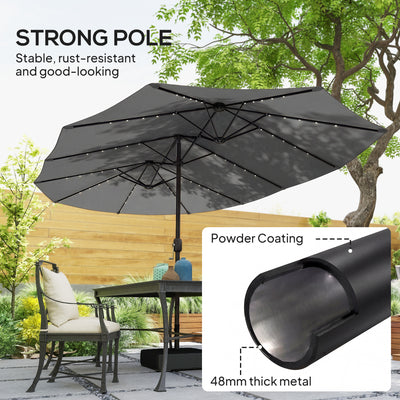 Outsunny Patio Umbrella Double-Sided Outdoor Umbrella with Solar Lights Base, Grey 