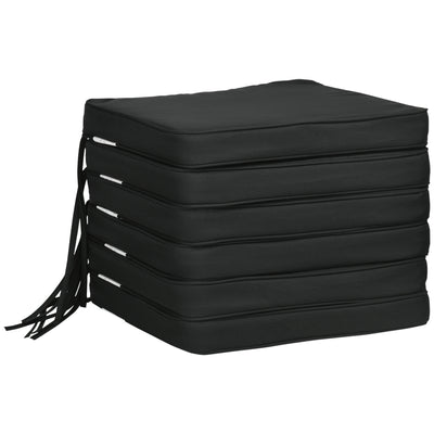 Outsunny Set of 6 Chair Cushion Seat Pads Dining Chair w/ Straps Indoor Outdoor Removable Tie On Garden Patio Black 