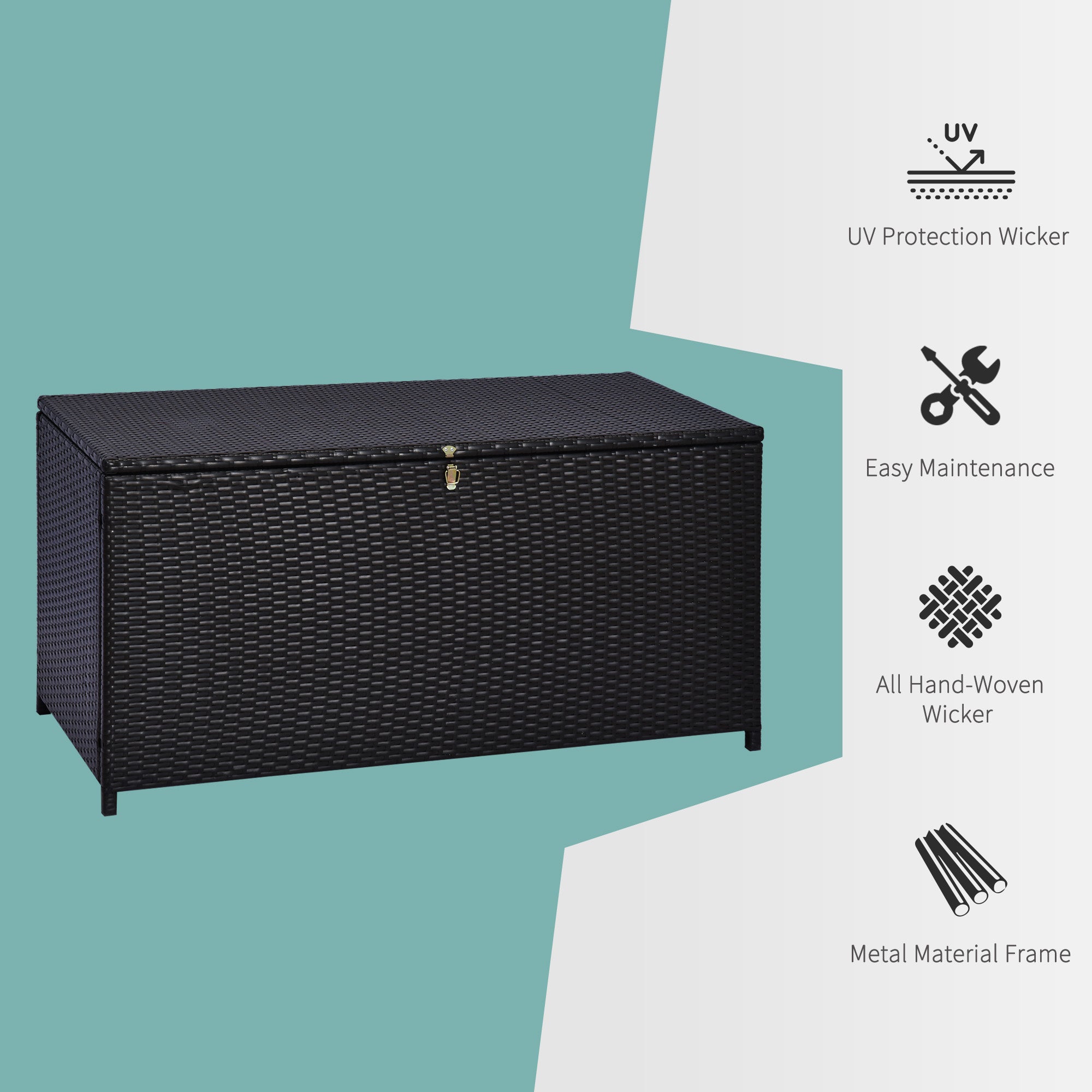 Outsunny Rattan Storage Box Outdoor Indoor Wicker Cabinet Chest Garden Furniture 118 x 54 x 59cm - Dark Brown 