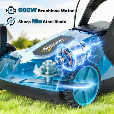 Outsunny 18V Cordless Lawnmower with 2 x 4Ah Batteries & Charger, Battery Lawn Mower with 21cm Cutting Width, 3 Cutting Heights 