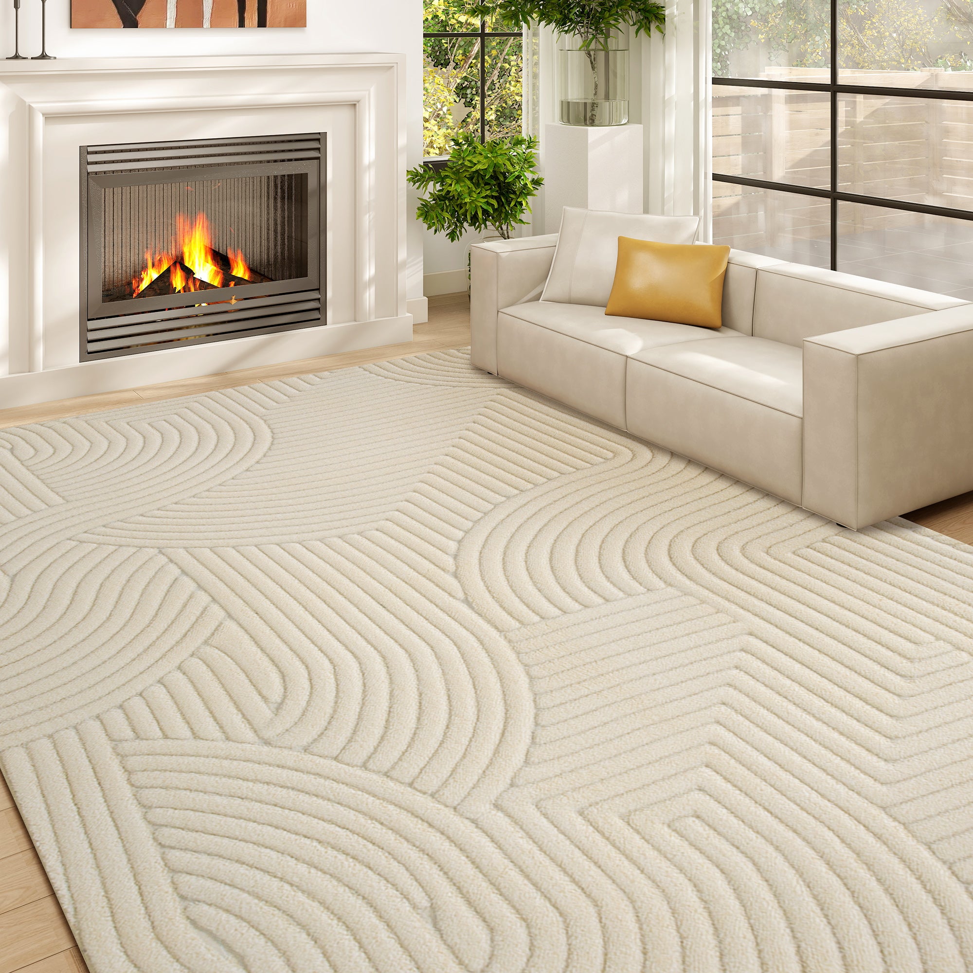 HOMCOM Modern Geometric Rug, Thick Plush, Non-Slip, 160 x 120 cm – Cream, Living Room/Bedroom/Office 