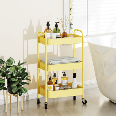 HOMCOM Three-Tier Steel Storage Trolley - Yellow 