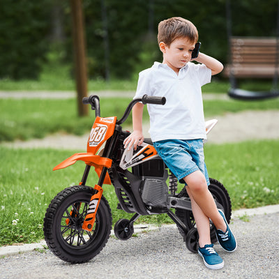 AIYAPLAY 12V Kids Electric Motorbike, Kids Electric Ride on motorcycle w/ Twist Grip Throttle, Training Wheels, Orange 