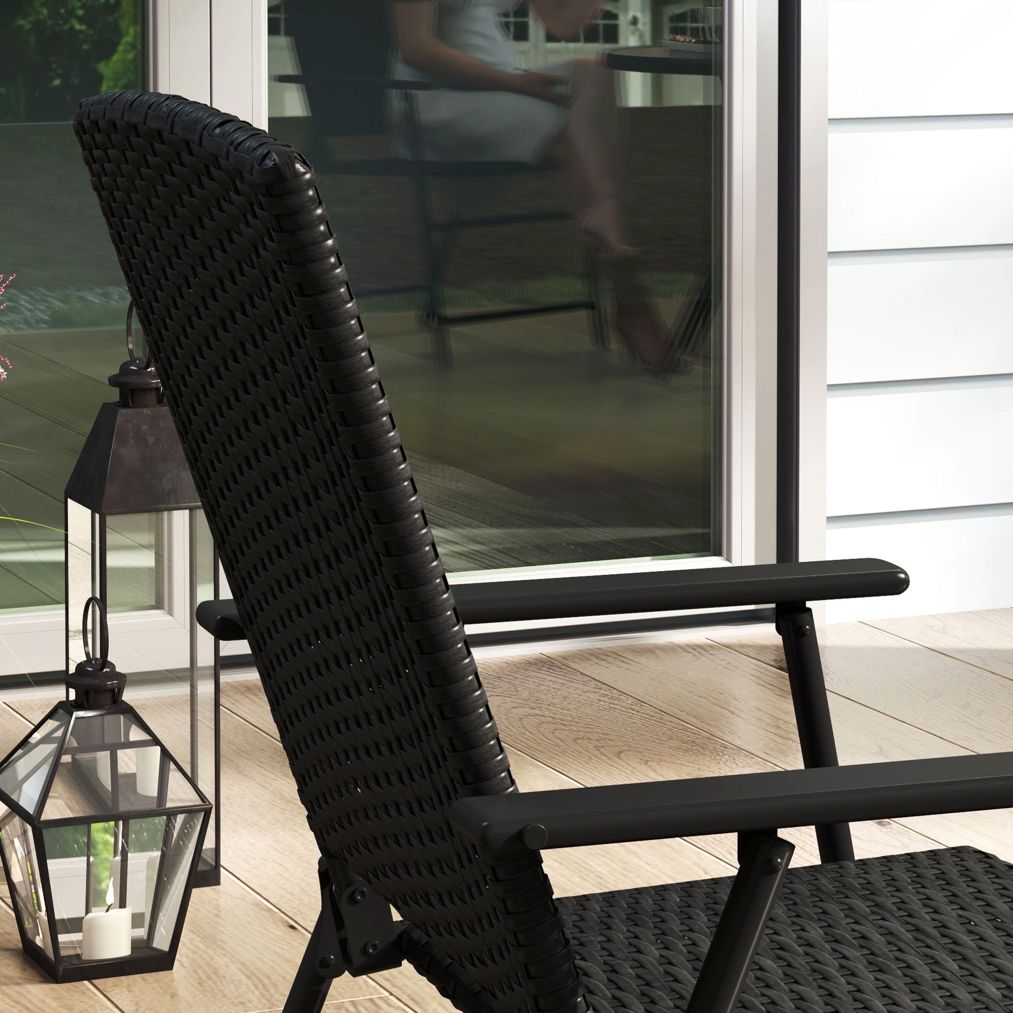 Outsunny Set of Two Folding Rattan Seat Chairs - Black 