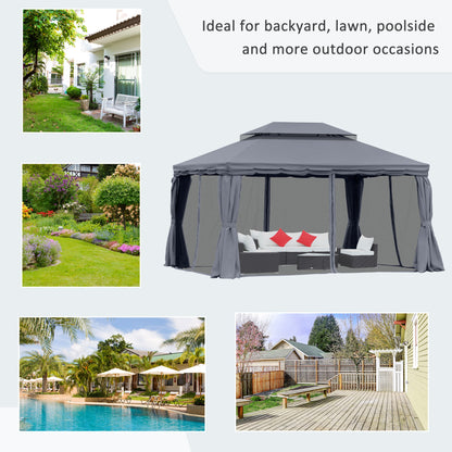 Outsunny 3 x 4m Aluminium Garden\'c2\'a0Gazebo, Marquee Canopy Shelter Pavilion Party Tent with Nets and Curtains for Garden and Deck, Dark Grey