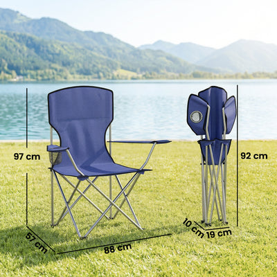Outsunny Camping Chair Set of 2 Portable Folding Outdoor Camp Chair with Cup Holders and Carry Bag Dark Blue 