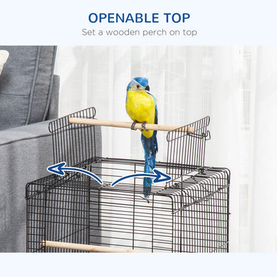PawHut Steel Bird Cage with Openable Top, Stand, Tray, Handles, Feeding Bowls for Parakeet, Finch - Black 