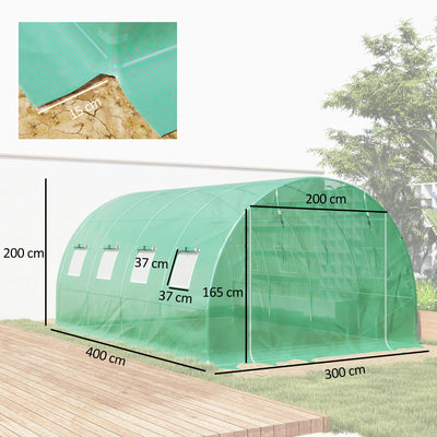 Outsunny 4 x 3 x 2m Polytunnel Greenhouse Replacement Cover ONLY Winter Garden Plant PE Cover for Tunnel Walk-in Greenhouse with Roll-up Windows Door Outdoor, Green 