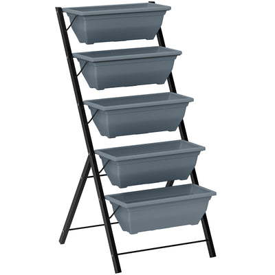 Outsunny 5-Tier Raised Garden Bed, Vertical Ladder Plant Stand with 5 Removable Boxes, Drainage Holes and Plugs, Indoor Outdoor Elevated Flower Herb Growing Box for Garden Patio Balcony, Grey 