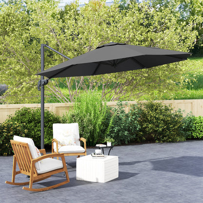 Outsunny 3 x 3(m) Cantilever Parasol with Cross Base, Garden Umbrella with 360° Rotation, Crank Handle and Tilt for Outdoor, Black 