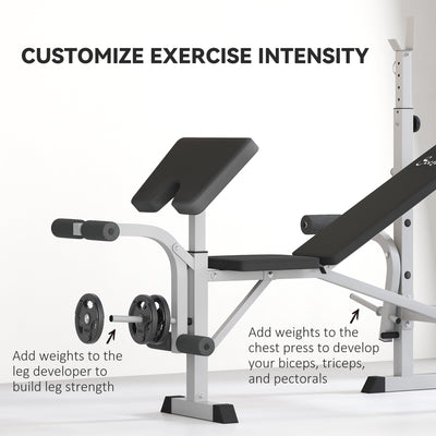 HOMCOM Adjustable Weight Bench with Squat Rack, Heavy Duty Bench Press Rack with Preacher Curl Pad, Leg Developer, Barbell Rack, Butterfly, Home Gym Strength Training Multiuse Workout Bench, Grey 