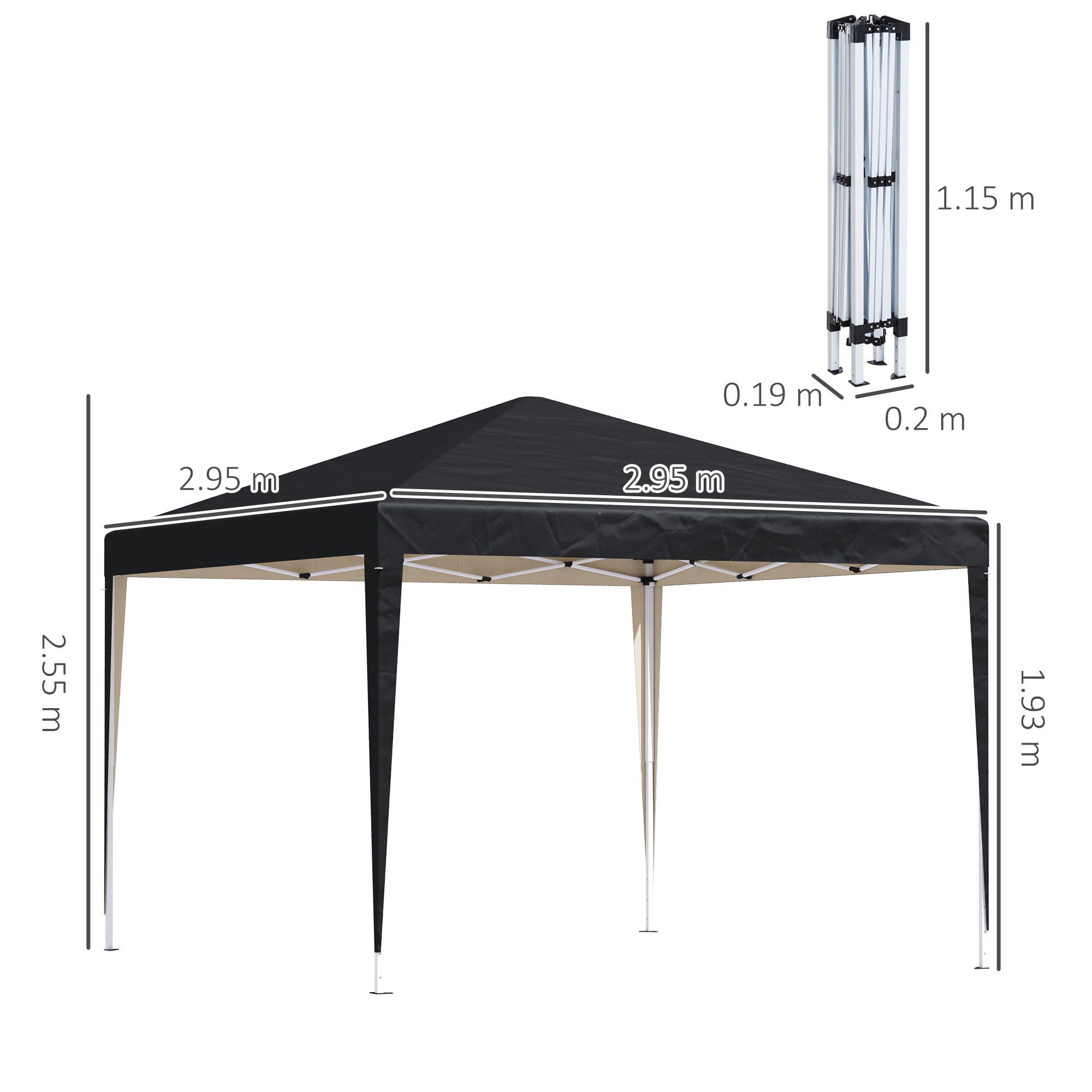 Outsunny 3 x 3M Garden Pop Up Gazebo Height Adjustable Marquee Party Tent Wedding Canopy with Carrying Bag, Black 