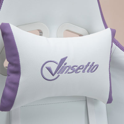 Vinsetto Computer Gaming Chair, PU Leather Desk Chair with Footrest, Swivel Task Chair with 135\'c2\'b0 Reclining Back and Lumbar Support, PC Chair for Adults, White and Purple 