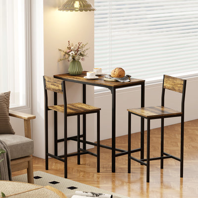 HOMCOM 3-Piece Bar Table Set with 2 Stools, Industrial Breakfast Bar Set with Footrest, Backrest for Dining Room, Small Space 