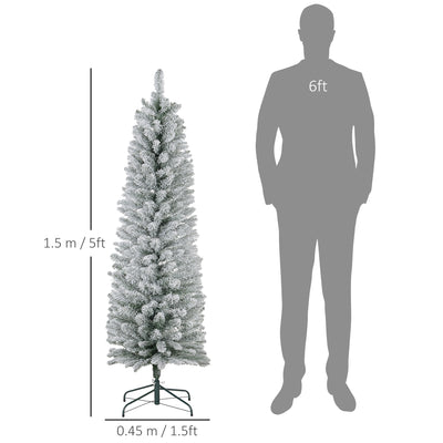 HOMCOM 5ft Artificial Snowy Pencil Christmas Tree - White 