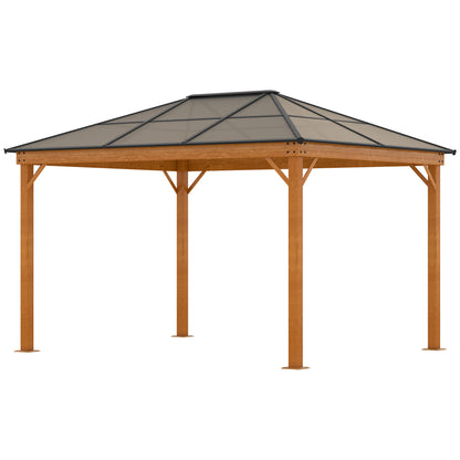 Outsunny 3 x 3.6 m Hardtop Gazebo Canopy, Polycarbonate Roof Garden Pavilion with Aluminium and Steel Frame, Nettings and Sidewalls for Garden, Patio, Khaki