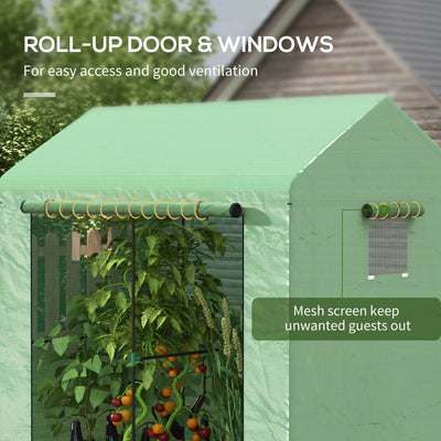 Outsunny Greenhouse, Walk-in Garden Grow House with Roll-up Door and Mesh Windows, 200 x 140 x 200cm, Green 