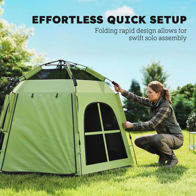 Outsunny Pop Up Tent 3000mm Waterproof Instant Camping Tent 3-4 Person with 2 Doors 4 Windows Green 