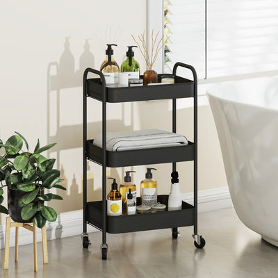 HOMCOM Three-Tier Steel Storage Trolley - Black 