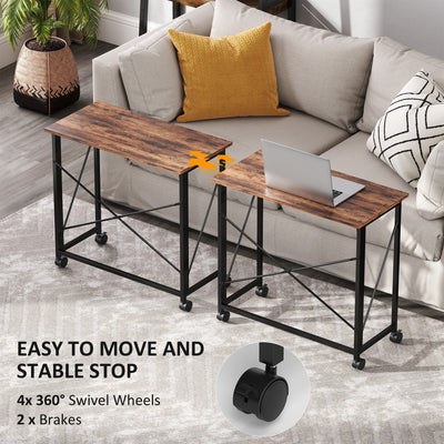 HOMCOM 80 cm Folding Desk on Wheels - Rustic Brown 
