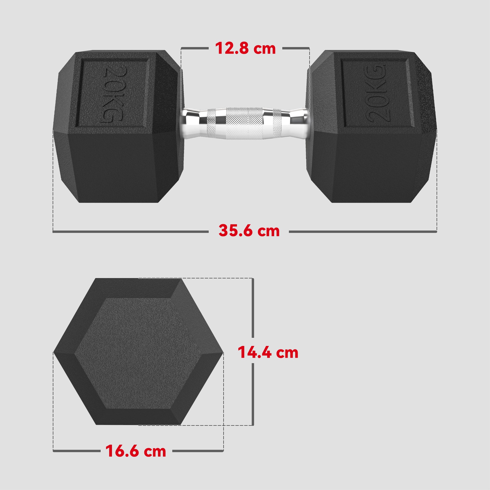 HOMCOM 2x20KG Rubber Hex Dumbbell Portable Hand Weights Dumbbell Home Gym