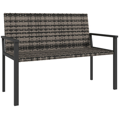Outsunny 2 Seater Rattan Garden Bench, Outdoor Bench with Quick-Drying Cotton Padding, Wicker Garden Loveseat with Armrests, Steel Frame for Patio, Park, Mixed Grey 