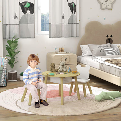 AIYAPLAY 3-Piece Kids Activity Table Set with Centre Mesh Bag, Bear-Shaped Backrest, for Arts and Crafts, Reading, Dining 