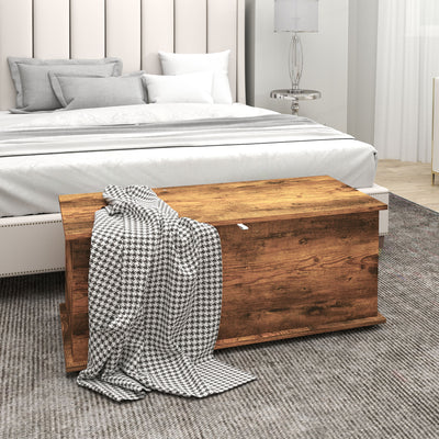 HOMCOM 113L Storage Chest, Storage Box with Flip-Top Lid and 2 Safety Hinges, Storage Trunk for Living Room, Entryway, 100 x 40 x 40 cm, Rustic Brown 